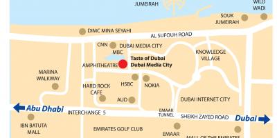 Dubai media city atrašanās vietu kartē