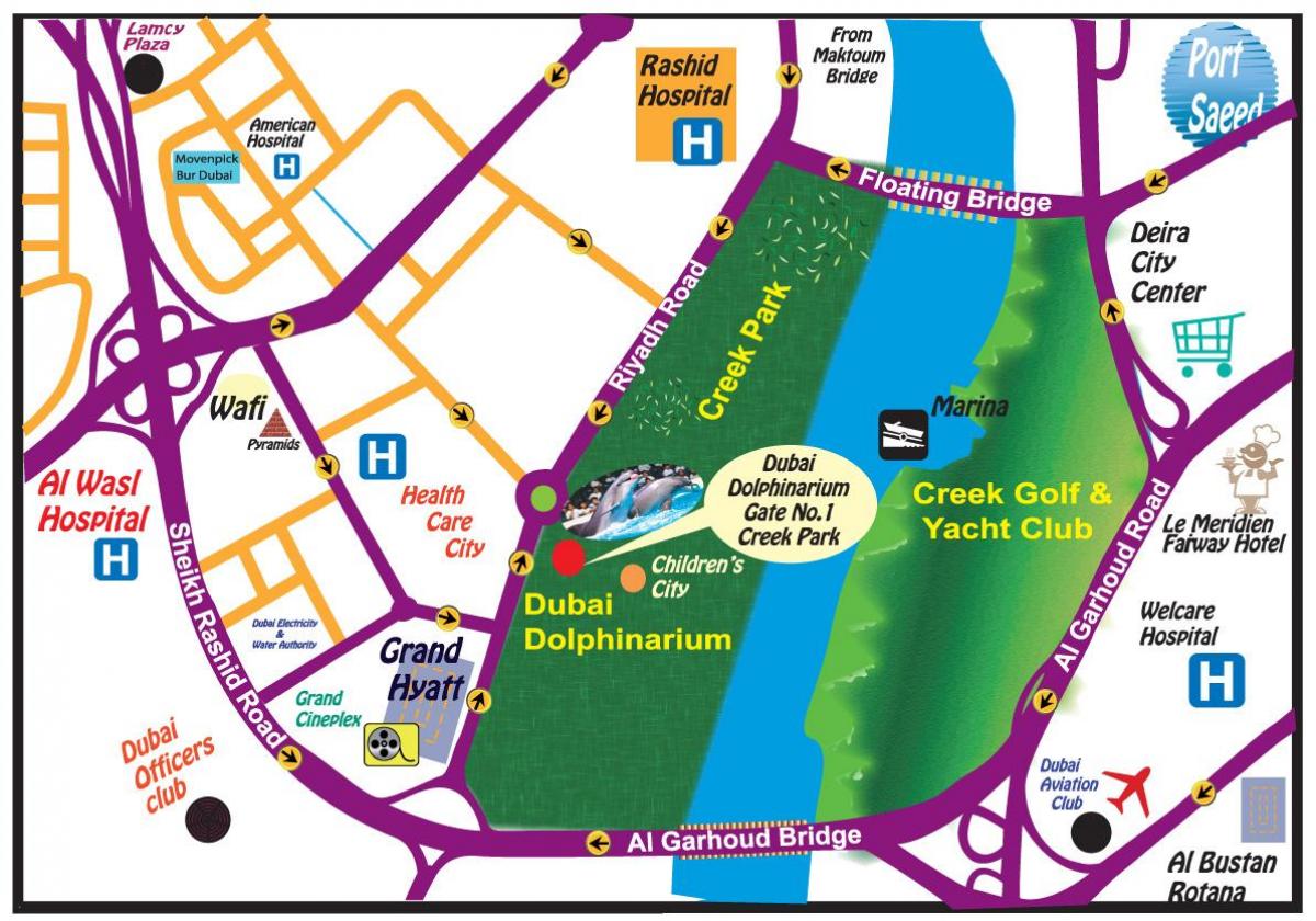 Delfīnu šovs Dubaija atrašanās vietu kartē