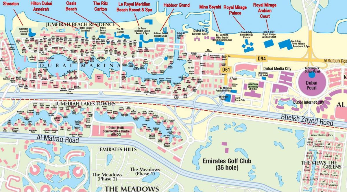 Dubai marina karti ar ēkas vārdi