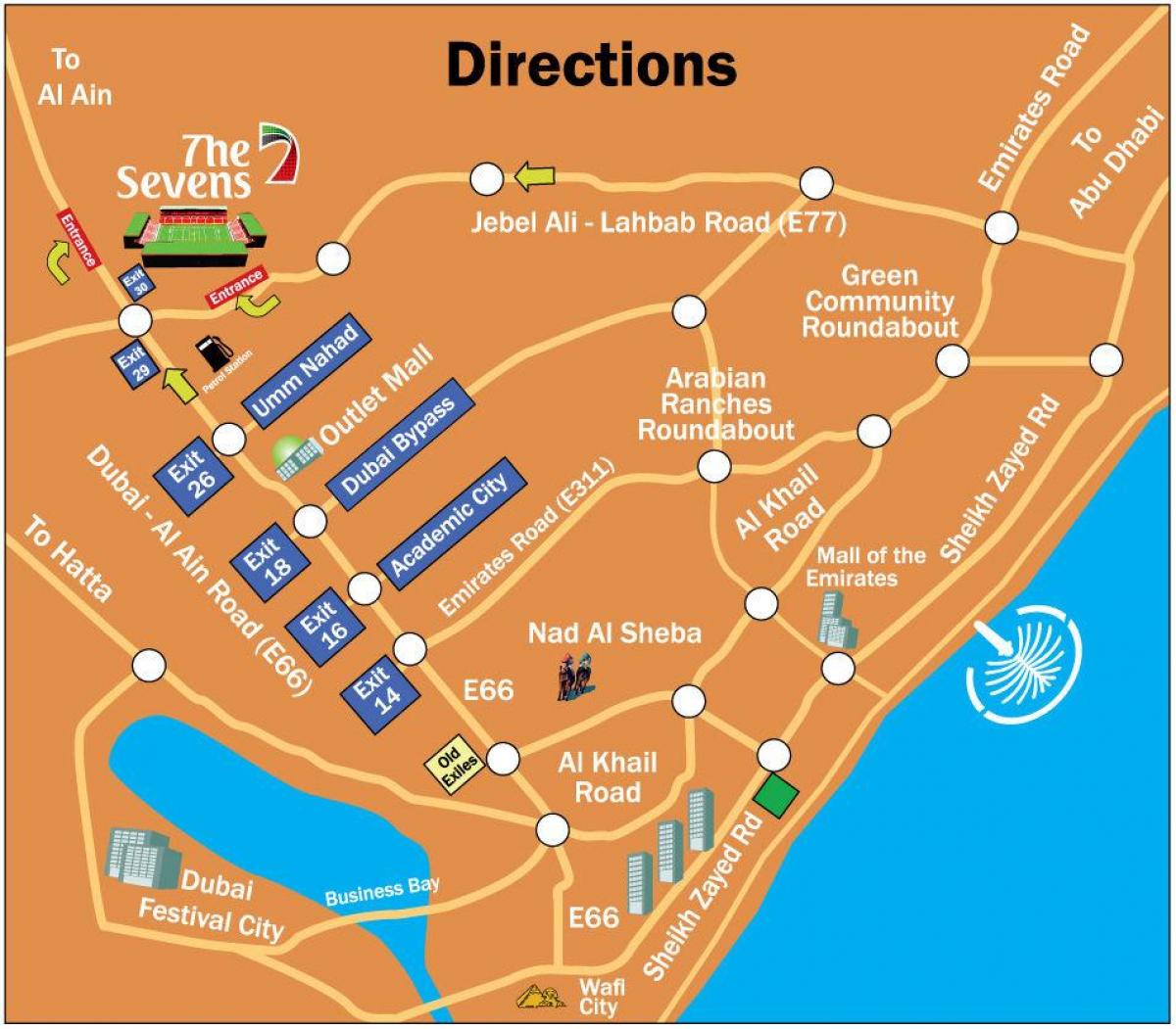 rugby Sevens Dubaija atrašanās vietu kartē