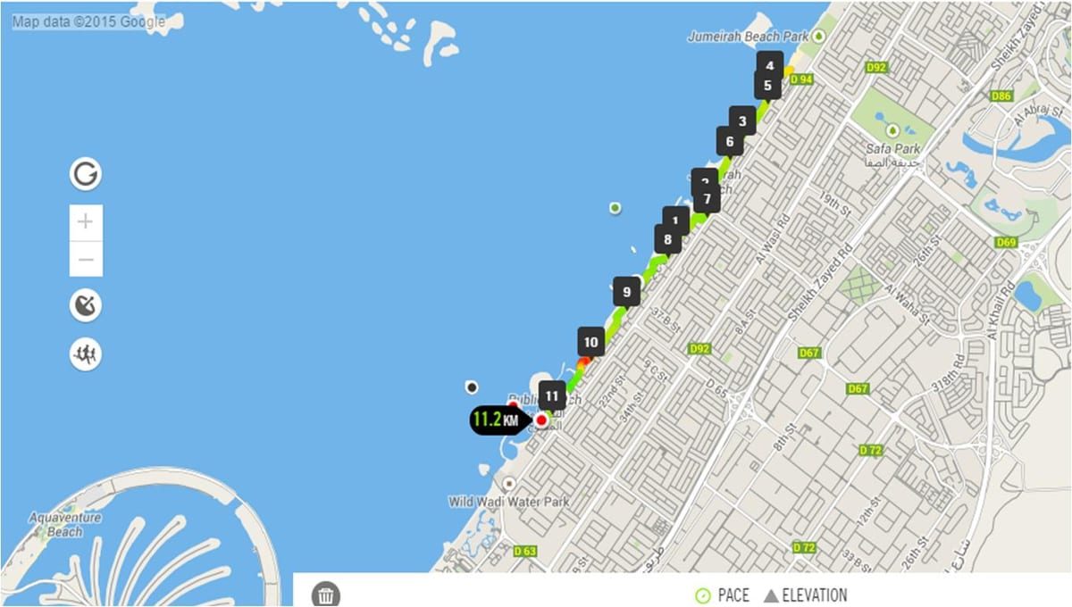 Jumeirah beach darbojas ceļa karte